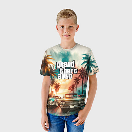 Детская футболка ГТА - пальмы и машины / 3D-принт – фото 3