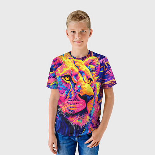 Детская футболка Лев светящийся неоновый / 3D-принт – фото 3