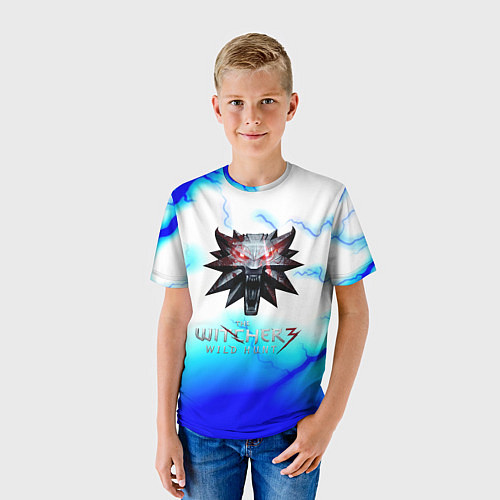 Детская футболка Ведьмак дикая охота молнии лого / 3D-принт – фото 3