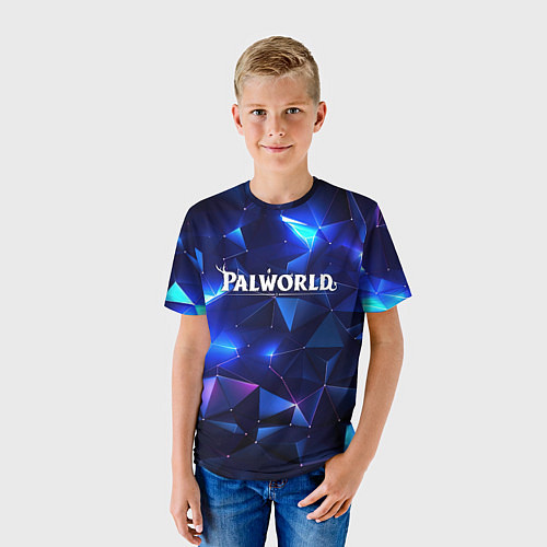 Детская футболка Palworld логотип и синие блики / 3D-принт – фото 3