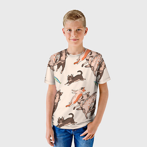 Детская футболка Коты и рыба / 3D-принт – фото 3