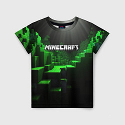 Футболка детская Minecraft logo зеленые яркие плитки, цвет: 3D-принт