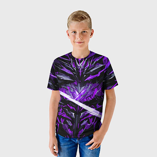 Детская футболка Фиолетовый камень на чёрном фоне / 3D-принт – фото 3