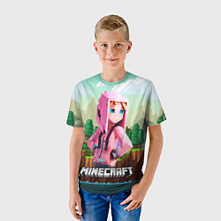 Футболка детская Персонаж Minecraft девушка в пиксельном мире, цвет: 3D-принт — фото 2