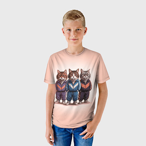 Детская футболка Три полосатых кота в спортивных костюмах пацана / 3D-принт – фото 3