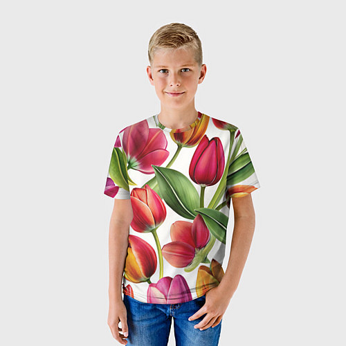 Детская футболка Паттерн с тюльпанами / 3D-принт – фото 3