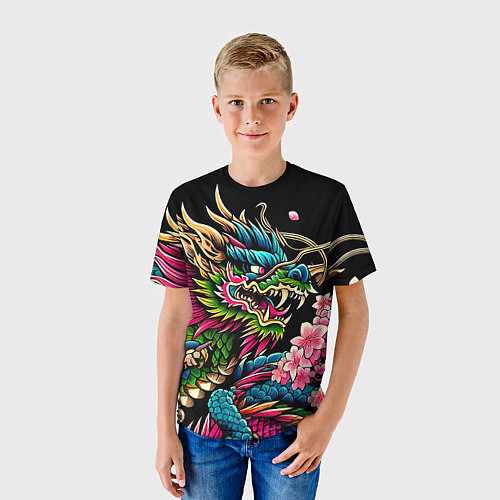 Детская футболка Irezumi - Japanese dragon ai art / 3D-принт – фото 3