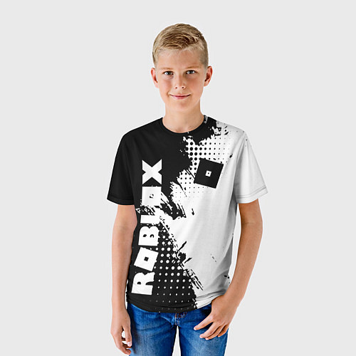 Детская футболка Роблокс - черно-белая абстракция / 3D-принт – фото 3