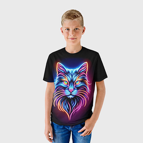 Детская футболка Суровый неоновый кот / 3D-принт – фото 3