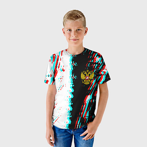 Детская футболка Россия глитч краски текстура спорт / 3D-принт – фото 3