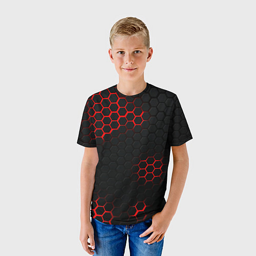 Детская футболка Стальная броня соты текстура / 3D-принт – фото 3