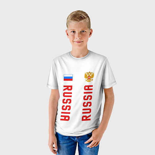 Детская футболка Россия три полоски на белом фоне / 3D-принт – фото 3