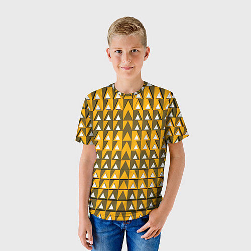 Детская футболка Узор из треугольников жёлтый / 3D-принт – фото 3