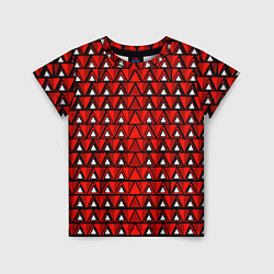 Футболка детская Узор из треугольников с чёрной обводкой красный, цвет: 3D-принт