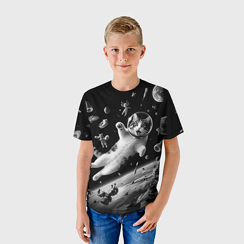 Детская футболка Офигевший котейка в безвоздушном пространстве / 3D-принт – фото 3