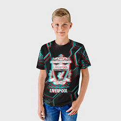 Футболка детская Liverpool FC в стиле glitch на темном фоне, цвет: 3D-принт — фото 2