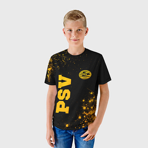 Детская футболка PSV - gold gradient вертикально / 3D-принт – фото 3