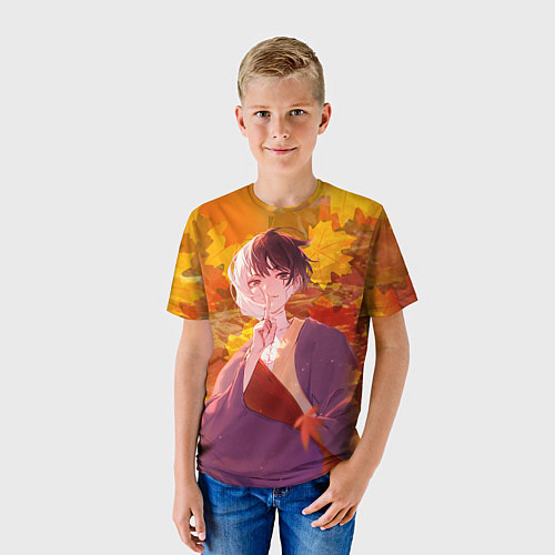 Детская футболка Гэн Асагири на фоне листвы из Доктора Стоуна / 3D-принт – фото 3