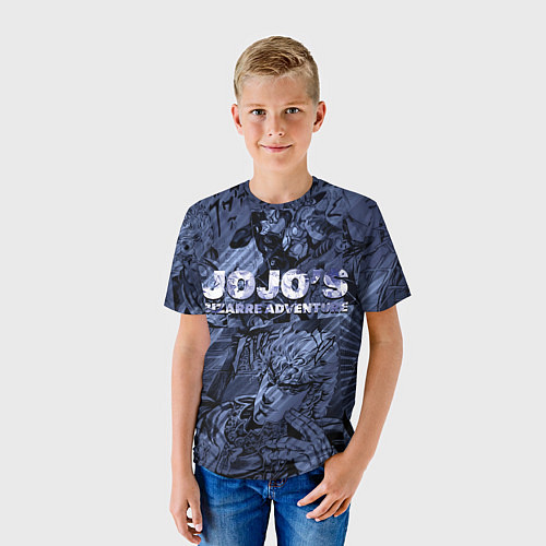 Детская футболка ДжоДжо на фоне манги / 3D-принт – фото 3