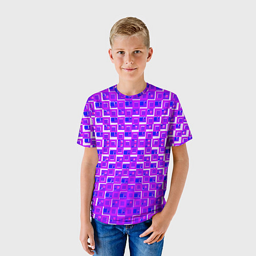 Детская футболка Фиолетовые квадраты на белом фоне / 3D-принт – фото 3