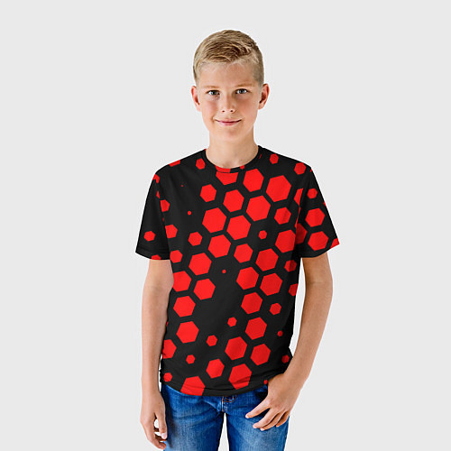 Детская футболка Красные соты броня / 3D-принт – фото 3