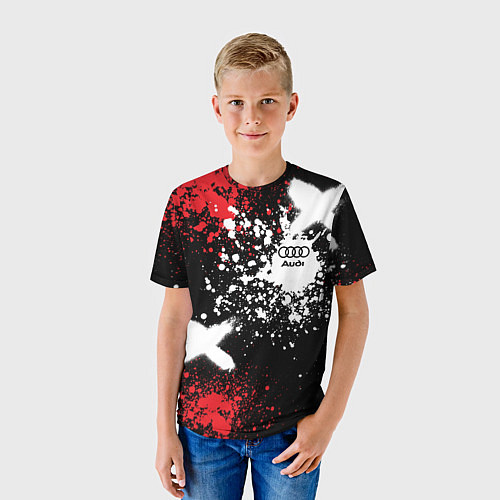 Детская футболка Ауди на фоне граффити и брызг красок / 3D-принт – фото 3