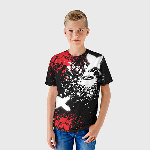 Детская футболка Форд на фоне граффити и брызг красок / 3D-принт – фото 3