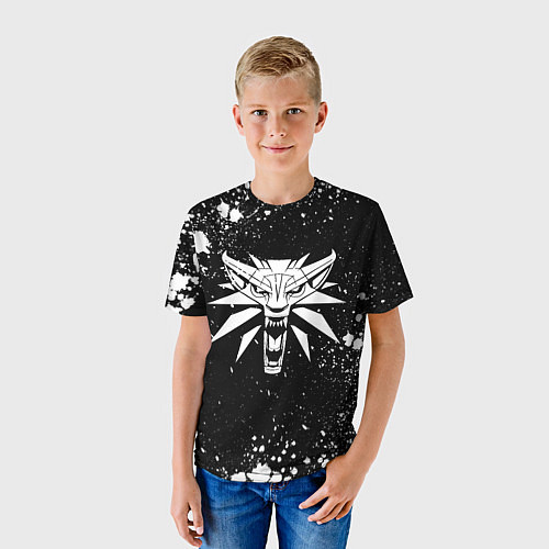 Детская футболка Ведьмак - знак школы волка и брызги / 3D-принт – фото 3