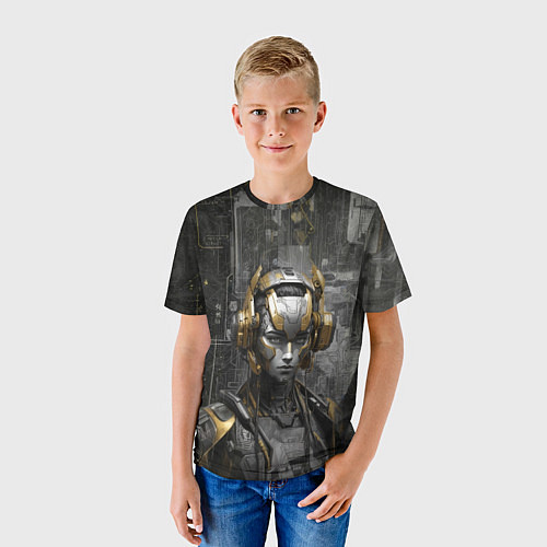 Детская футболка Девушка-киборг из стали / 3D-принт – фото 3