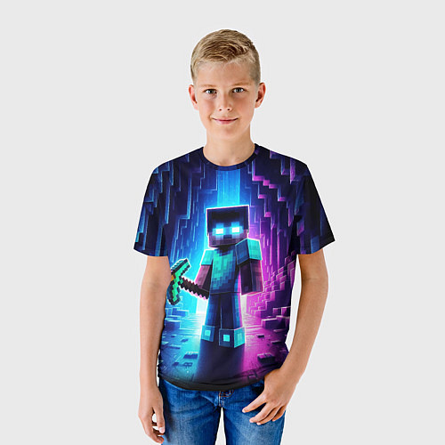Детская футболка Minecraft - neon character ai art / 3D-принт – фото 3