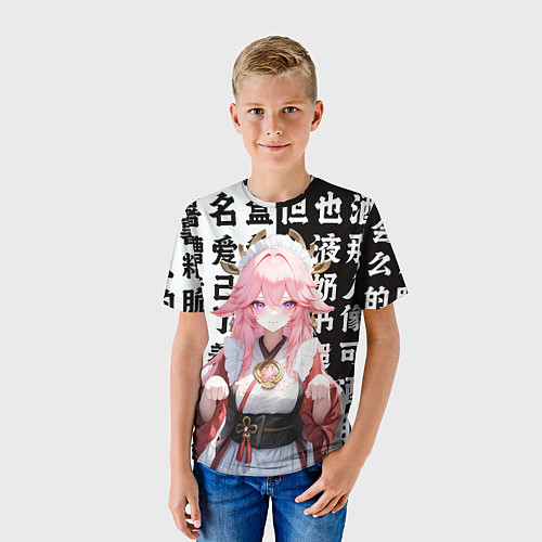 Детская футболка Горничная Яэ Мико - Геншин Импакт / 3D-принт – фото 3