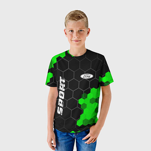 Детская футболка Ford green sport hexagon / 3D-принт – фото 3