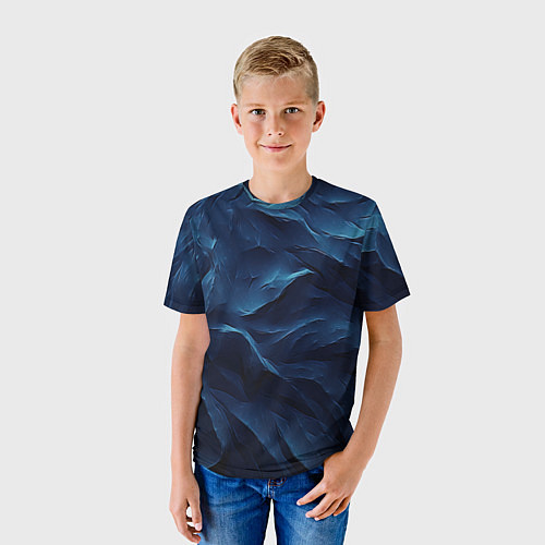Детская футболка Синие глубокие абстрактные волны / 3D-принт – фото 3