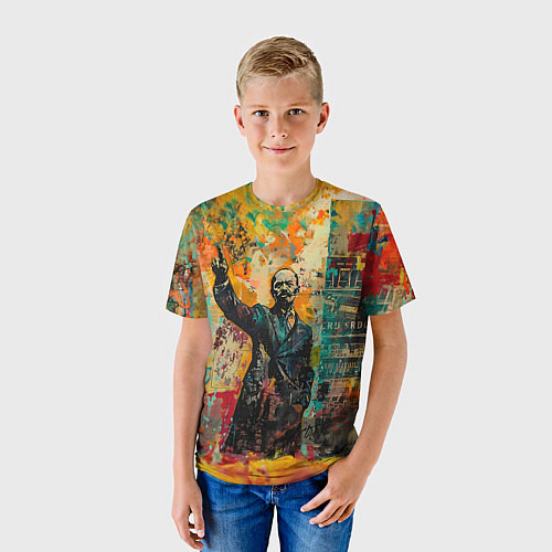 Детская футболка Абстрактное граффити человека в черном костюме / 3D-принт – фото 3