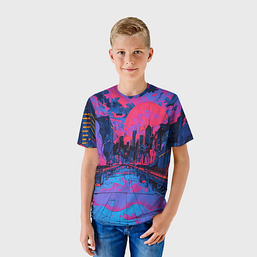 Детская футболка Город в психоделических цветах / 3D-принт – фото 3