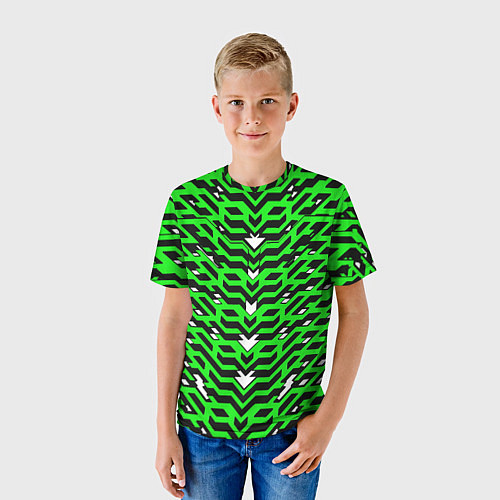 Детская футболка Агрессивный зелёный паттерн / 3D-принт – фото 3