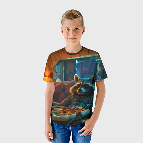 Детская футболка Енот с пиццей на диване / 3D-принт – фото 3