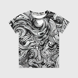 Футболка детская Черные и белые абстрактные узоры, цвет: 3D-принт