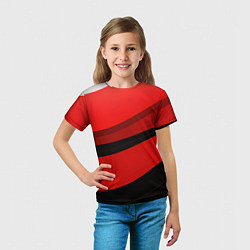 Футболка детская Объемные волны абстракции и геометрии черно-красны, цвет: 3D-принт — фото 2