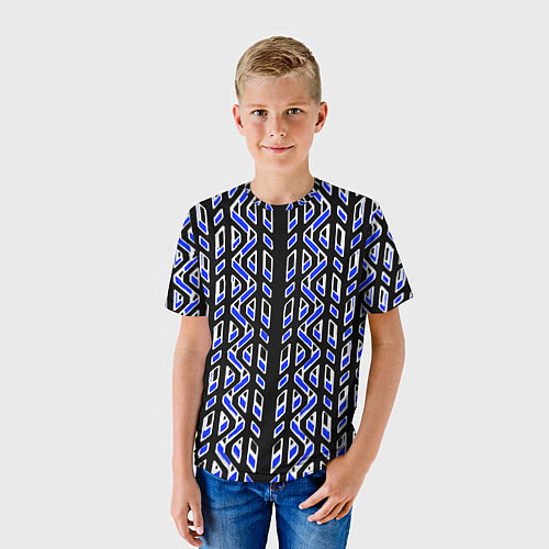 Детская футболка Чёрно-синий паттерн конструкция / 3D-принт – фото 3