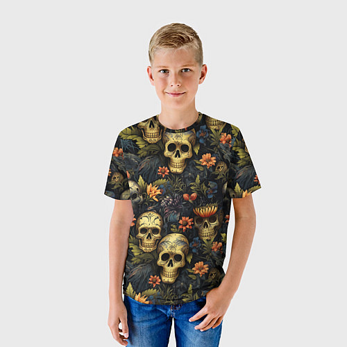 Детская футболка Осень и черепа / 3D-принт – фото 3