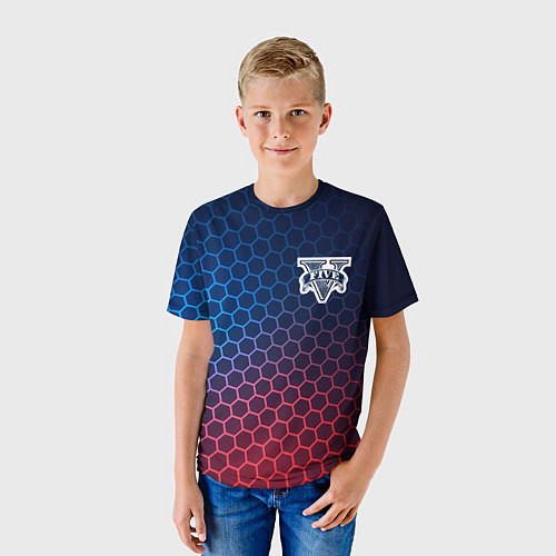 Детская футболка GTA неоновые соты / 3D-принт – фото 3
