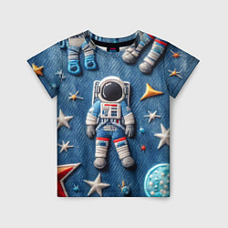 Футболка детская Космонавт - вышивка по джинсе нейросеть, цвет: 3D-принт