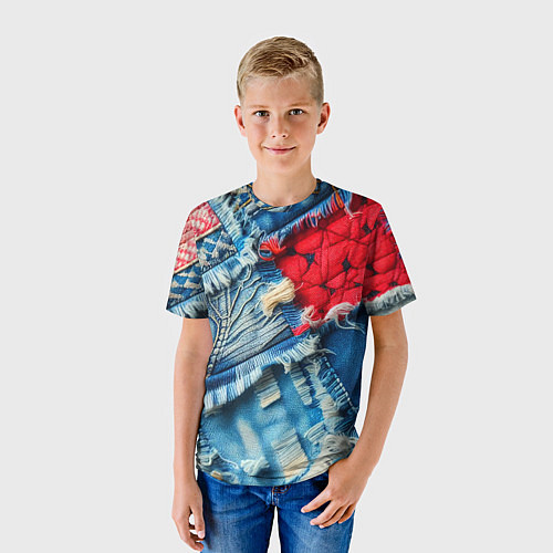 Детская футболка Авангардный джинсовый пэчворк - нейросеть / 3D-принт – фото 3