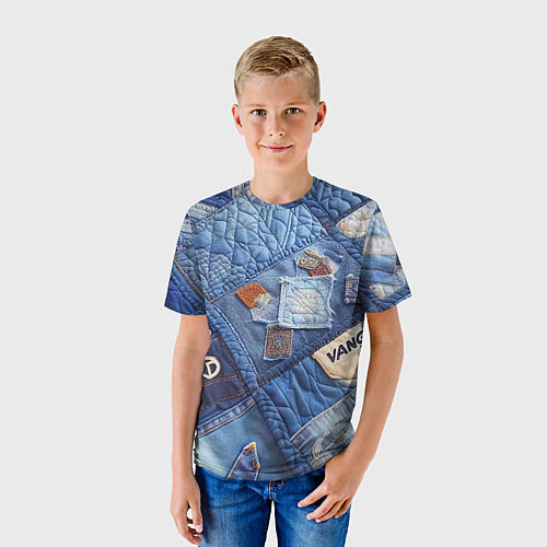 Детская футболка Vanguard jeans patchwork - ai art / 3D-принт – фото 3