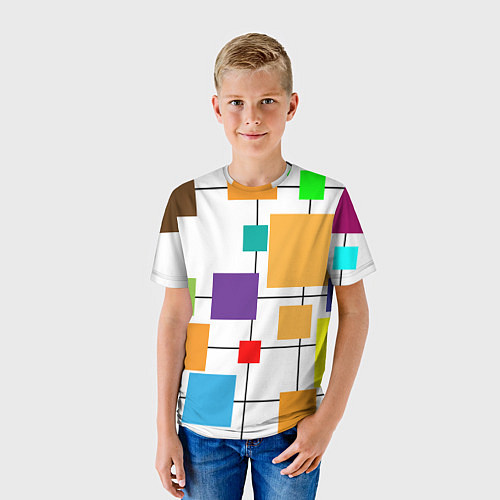 Детская футболка Разноцветные квадраты паттерны / 3D-принт – фото 3