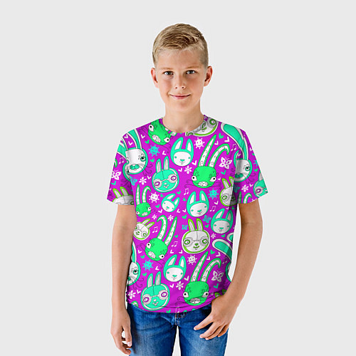 Детская футболка Разноцветные зайцы / 3D-принт – фото 3