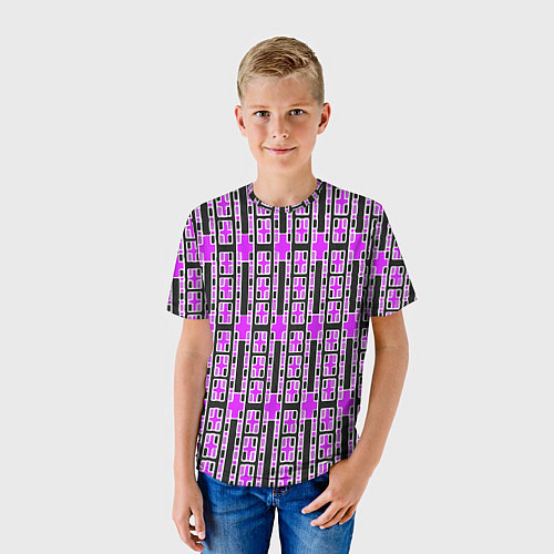 Детская футболка Розовые и чёрные кирпичики на чёрном фоне / 3D-принт – фото 3