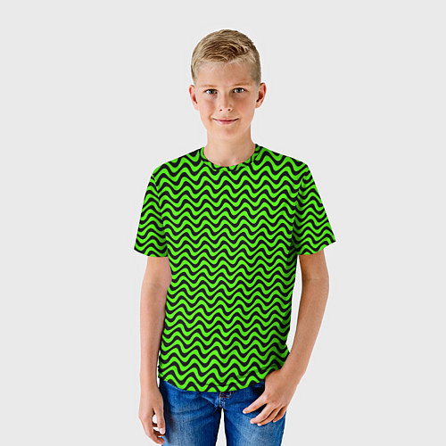 Детская футболка Искажённые полосы кислотный зелёный / 3D-принт – фото 3