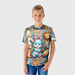 Футболка детская Funny hare and his friends - patchwork, цвет: 3D-принт — фото 2